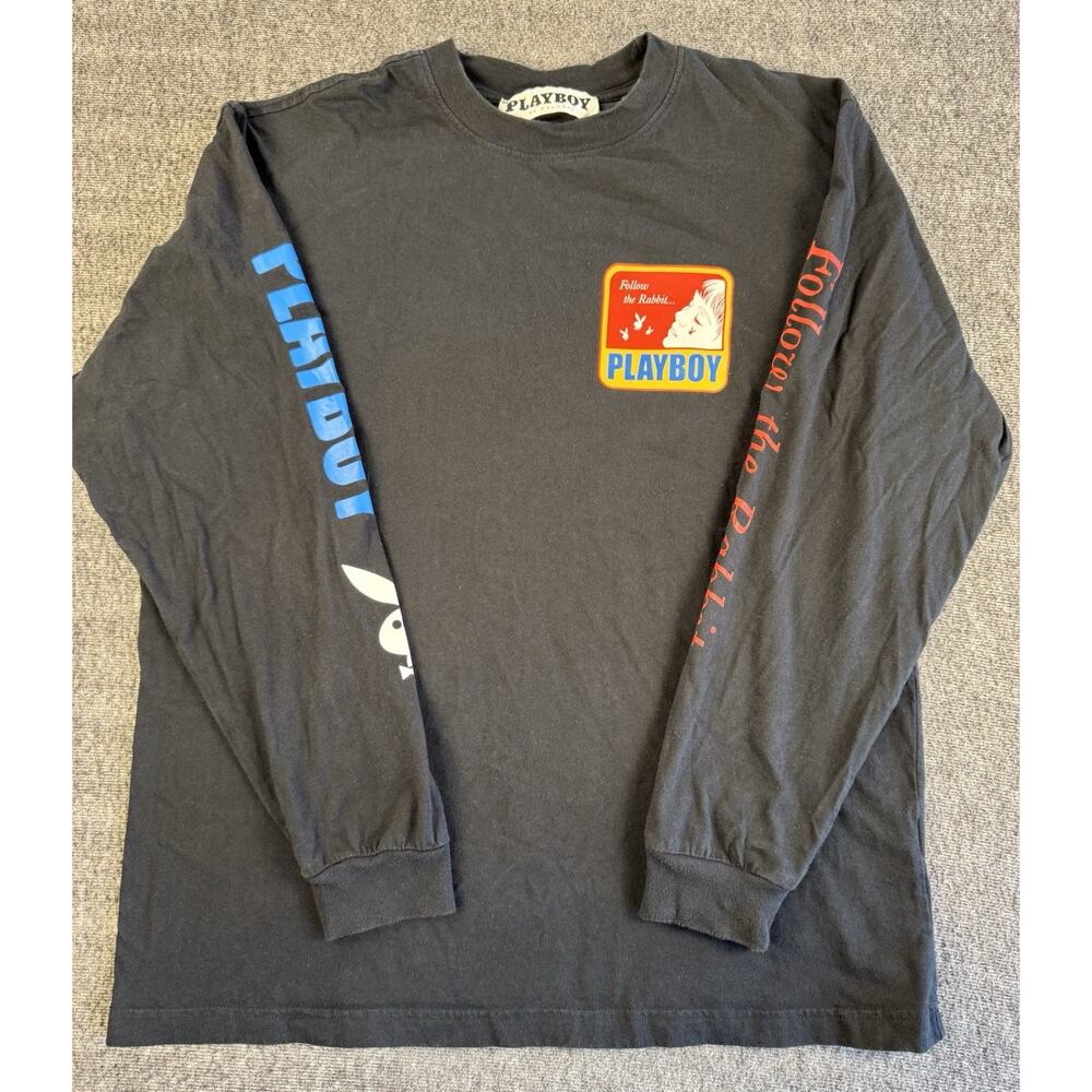Mens Pacsun Playboy Graphic Black Longsleeve Tshirt Size Large Has Defects